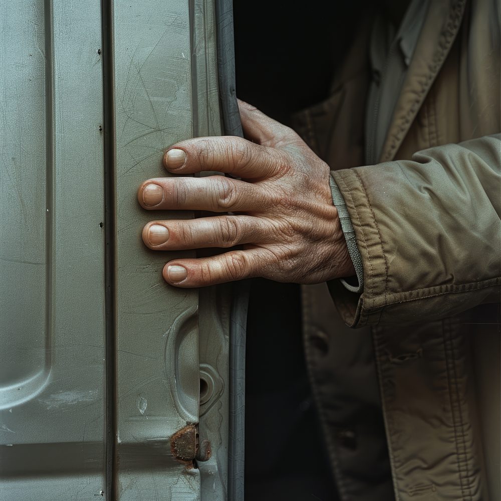 Doigt douloureux maintenu près d’une porte après un pincement accidentel.